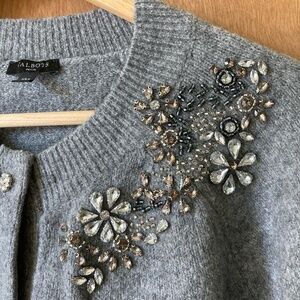 Talbots bejeweled grey cotton and wool cardigan with sparkly buttons, XL petite
